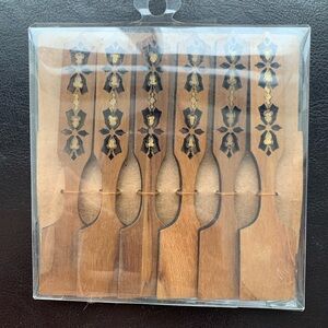 NWT Fabindia Handcrafted Wooden Teak Spoons with Black & Gold Accents set of 6